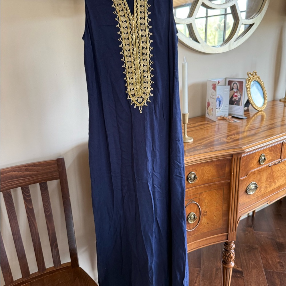 Lilly Pulitzer Navy Maxi Dress with Gold Embroidery